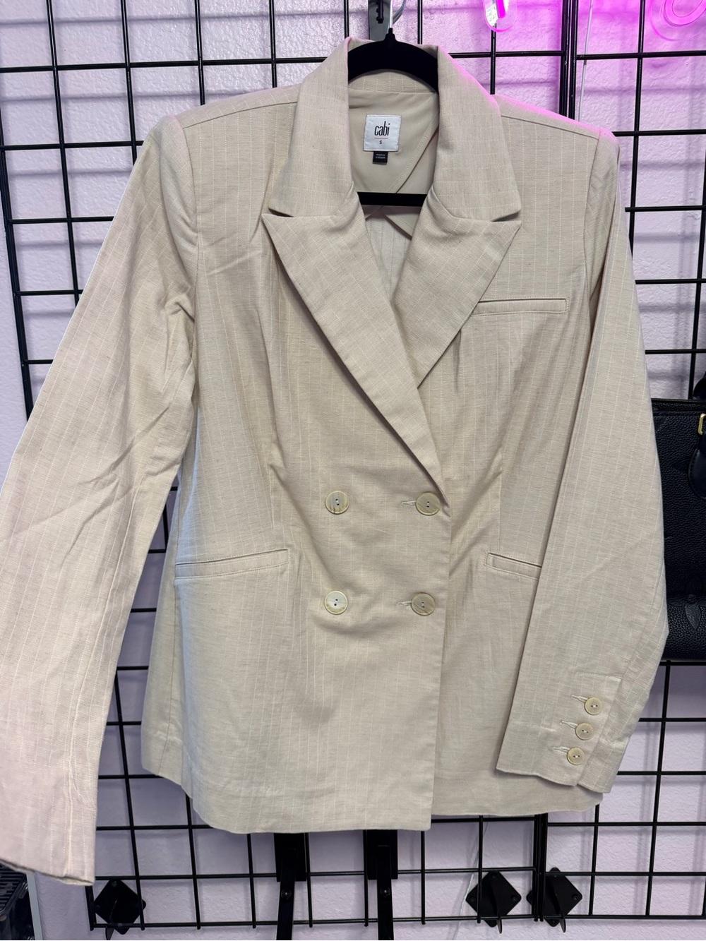 CAbi Double-Breasted Light Cream Blazer